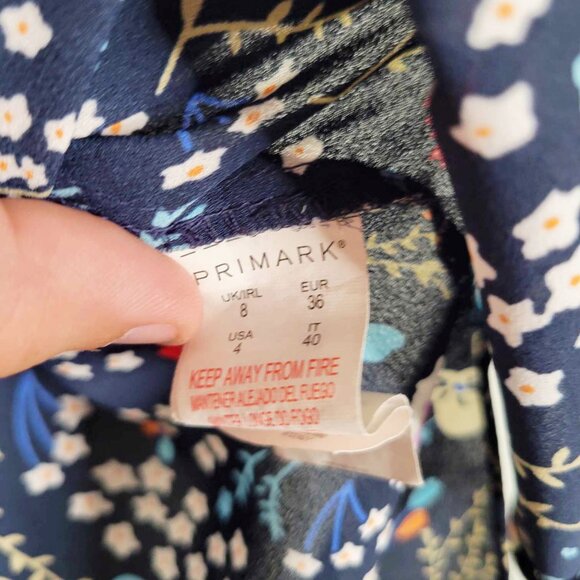 Primark Vibrant Blue Floral Short Sleeve Keyhole Blouse 4 - Picture 5 of 6